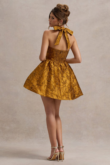 Pixi Mustard Floral Print Sweetheart Neck Mini Dress